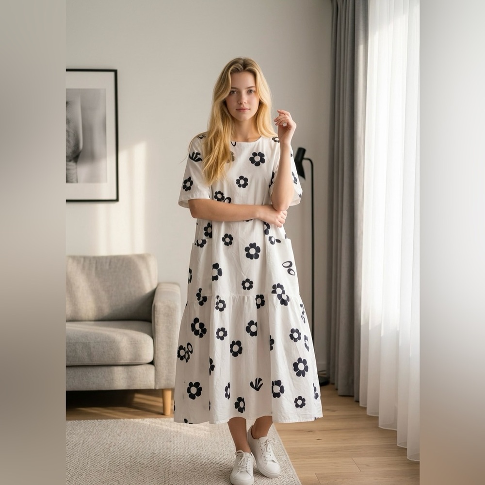 MR. Larkin Girlflower Big PocketS Dress White Womens Size M/L Retail Value $480